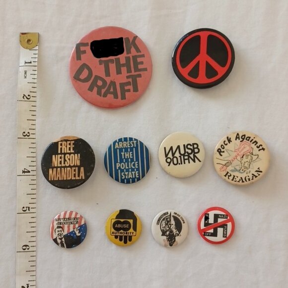 SET OF 10 Vintage 80s Political Punk Rock Pinback Buttons in Various Sizes - Picture 16 of 16